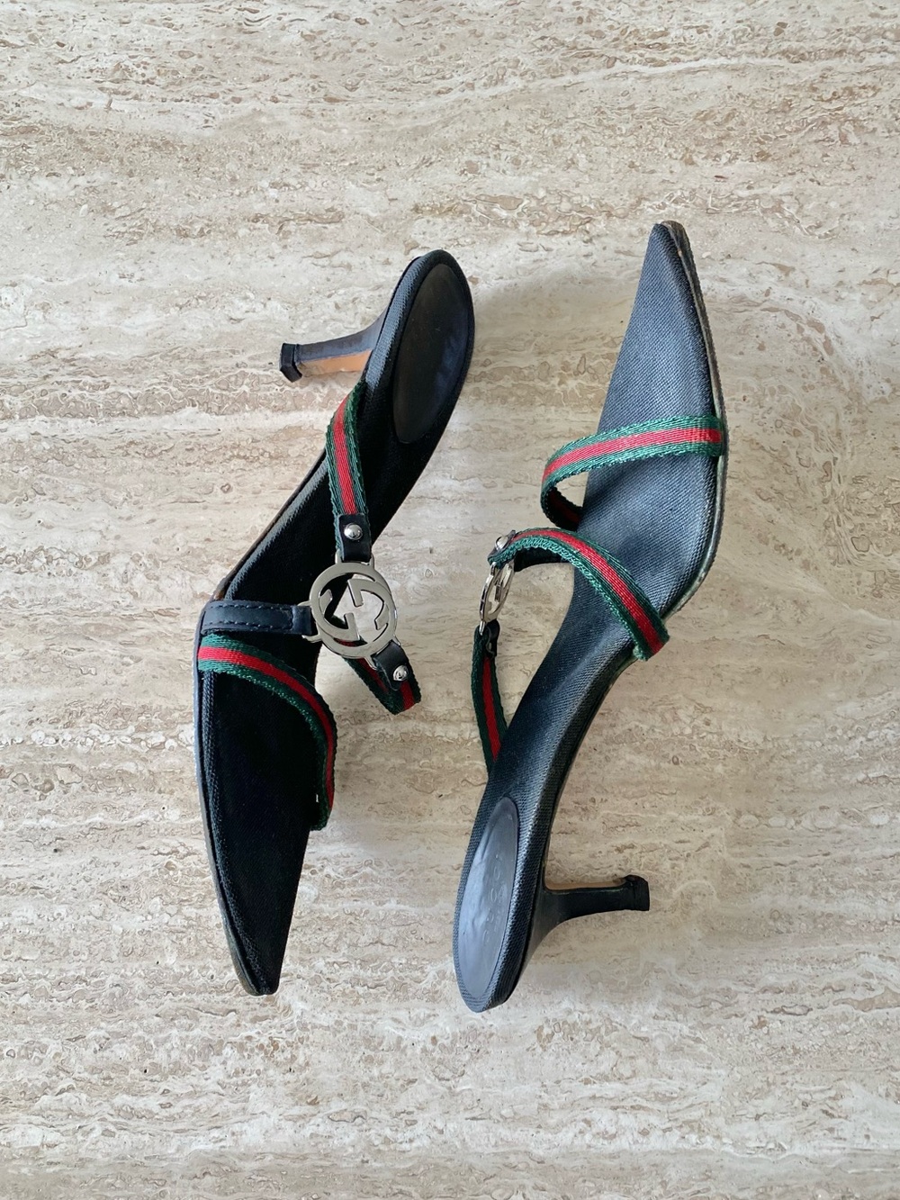 Vintage Gucci Tom Ford-era Stripe GG Sandal Heels - Picture 3 of 9